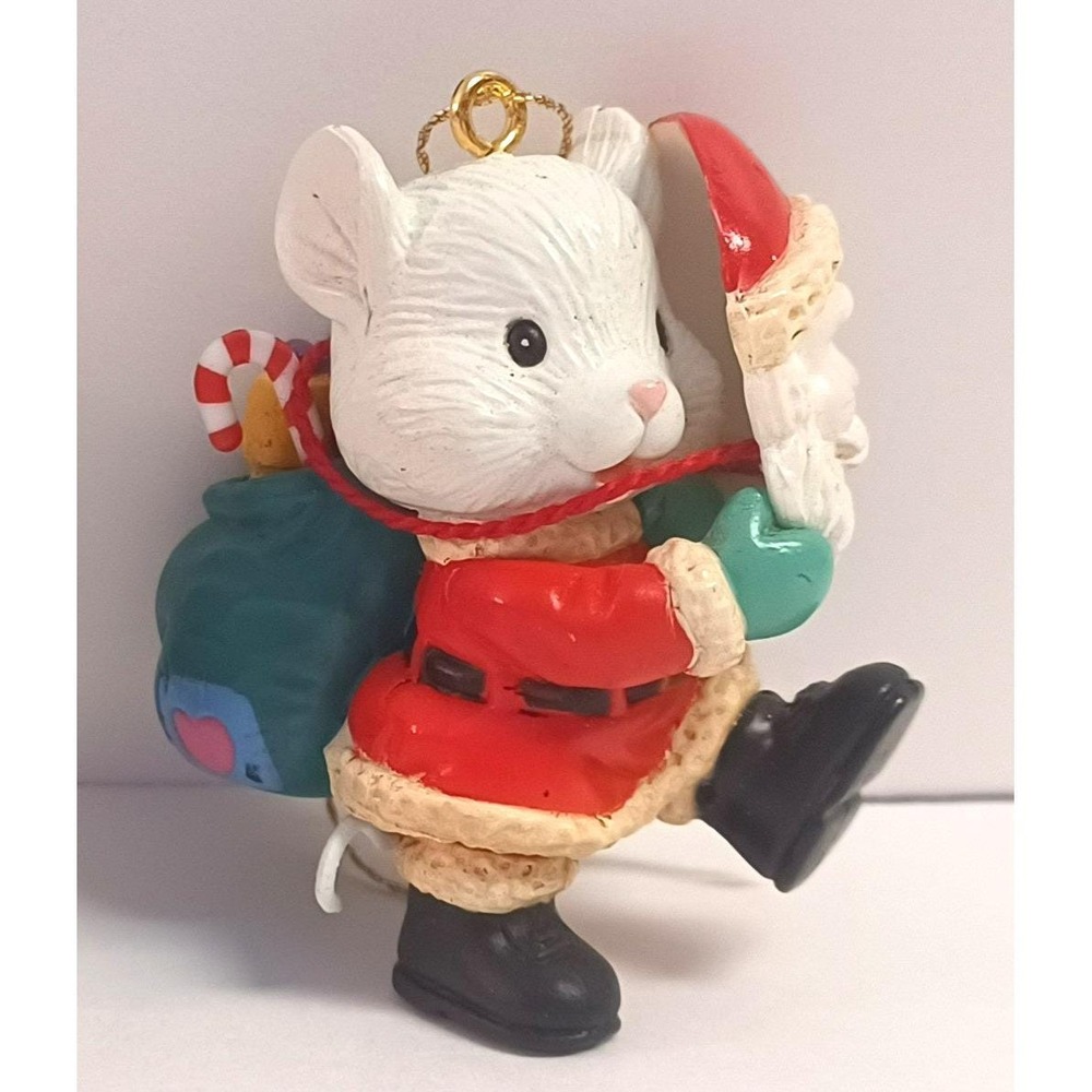 Vintage 1992 Lustre Fame Christmas Mouse Dressed As Santa Mask Ornament Toy Bag
